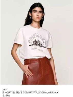 Zara Cream Graphic Tee with Black Skyline Print